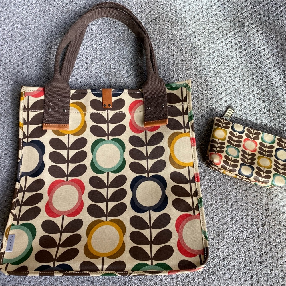 Orla Kiely Multicolor Tote Bag with Pouch Like New
